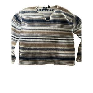 VTG 90s Structure Cotton Ramie Notch Neck Sweater Stripe Large Y2K